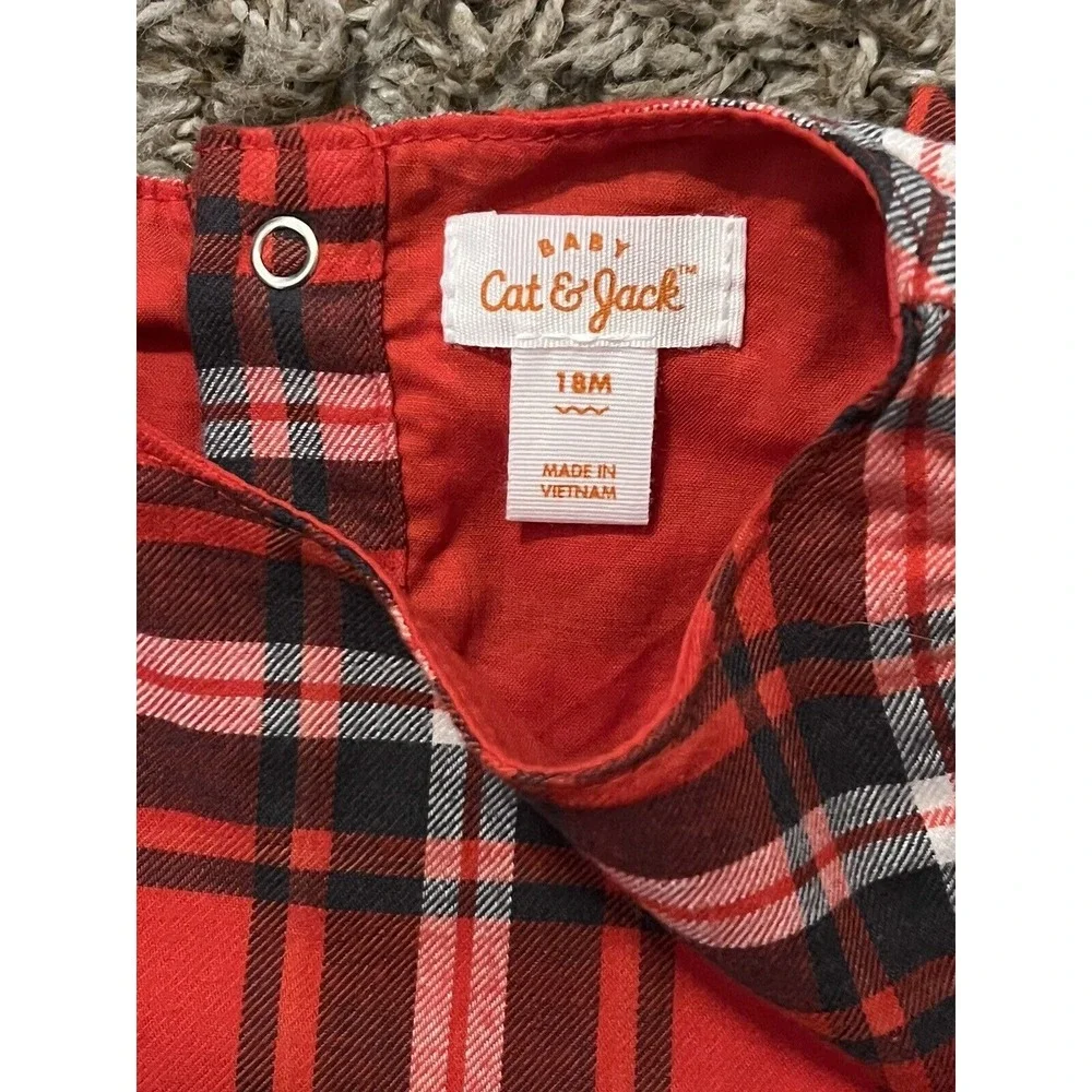 Baby Girl Cat and Jack 2 pc Red‎ Plaid Outfit Long Sleeve Ruffle Top Size 18 mos
